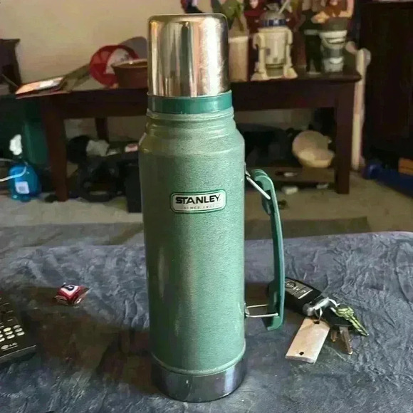 Classic Stanley Vacuum Thermos Bottle Coffee Green Hammertone 1 L. Stain… - Picture 1 of 8